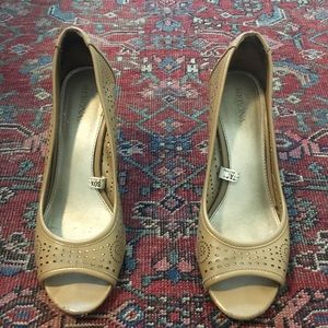Target peep toe eyelet vintage wedge tan